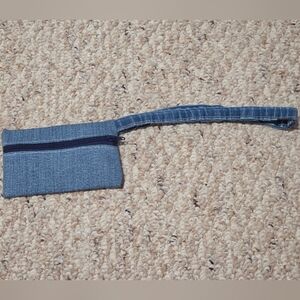 Blue Denim Wristlet Pouch With Navy Blue Zipper